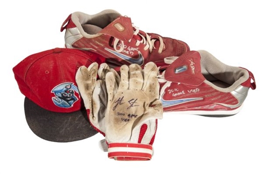 Jonathan Singleton Game Used and Autographed Collection of (3): Cap, Cleats, and Batting Gloves